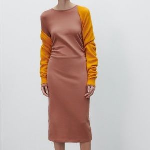 ZARA medium dress long sleeve ruched midi